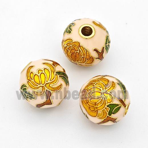 Copper Round Beads Cloisonne Multicolor Flower Gold Plated