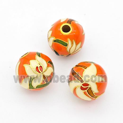 Copper Round Beads Cloisonne Multicolor Flower Gold Plated