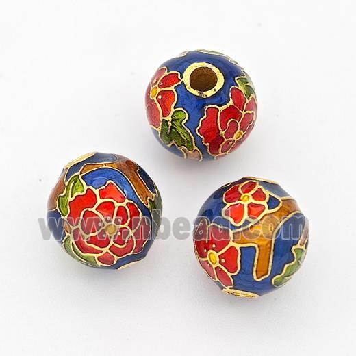 Copper Round Beads Cloisonne Multicolor Flower Gold Plated