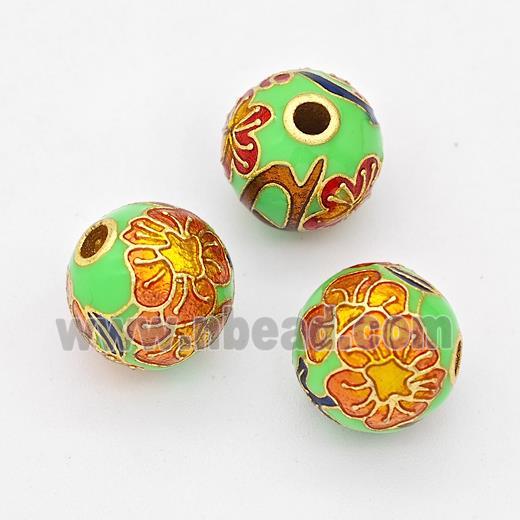 Copper Round Beads Cloisonne Multicolor Flower Gold Plated