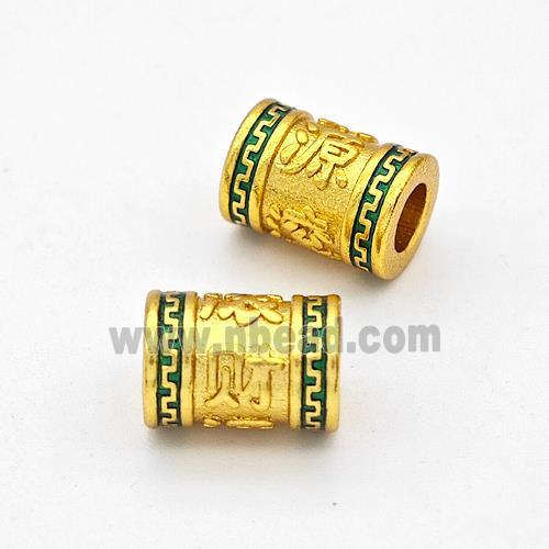 Copper Tube Beads Green Painted Large Hole Gold Plated