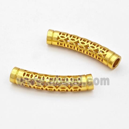 Copper Tube Beads Curving Hollow Large Hole Gold Plated