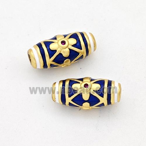 Copper Rice Beads Darkblue Enamel Gold Plated