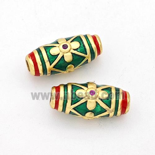 Copper Rice Beads Green Painted Gold Plated