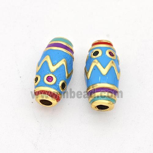 Copper Rice Beads Pave Zirconia Blue Enamel Gold Plated