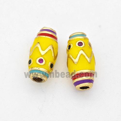 Copper Rice Beads Pave Zirconia Yellow Enamel Gold Plated