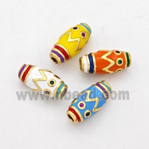 Copper Rice Beads Pave Zirconia Enamel Gold Plated Mixed