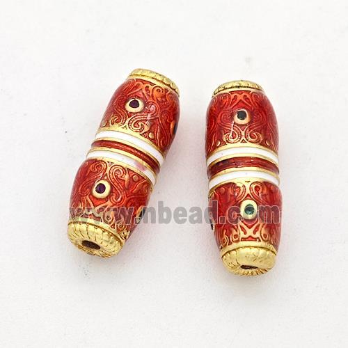 Copper Rice Beads Pave Zirconia Red Painted Gold Plated