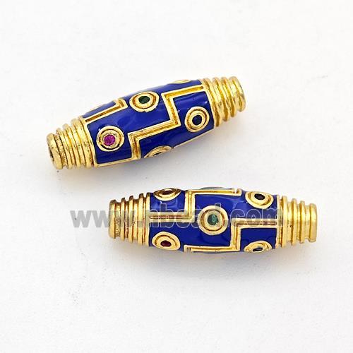 Copper Rice Beads Pave Zirconia Blue Enamel Gold Plated