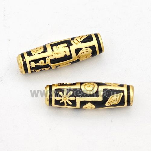 Copper Rice Beads Black Enamel Gold Plated