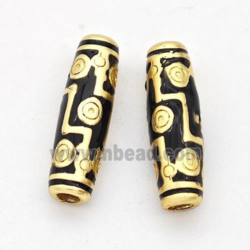 Copper Rice Beads Black Enamel Gold Plated