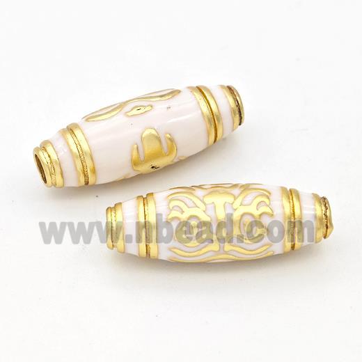 Copper Rice Beads White Enamel Large Hole Gold Plated