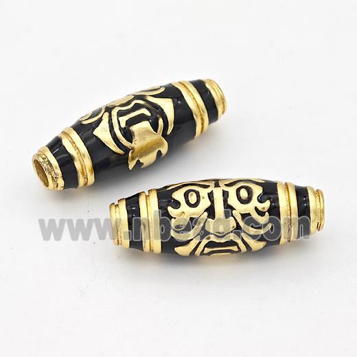 Copper Rice Beads Black Enamel Large Hole Gold Plated