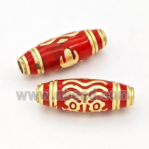 Copper Rice Beads Red Enamel Large Hole Gold Plated