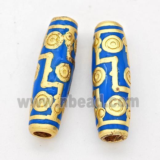 Copper Rice Beads Blue Enamel Large Hole Gold Plated