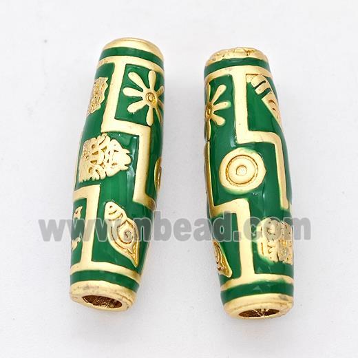 Copper Rice Beads Green Enamel Large Hole Gold Plated