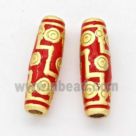 Copper Rice Beads Red Enamel Large Hole Gold Plated