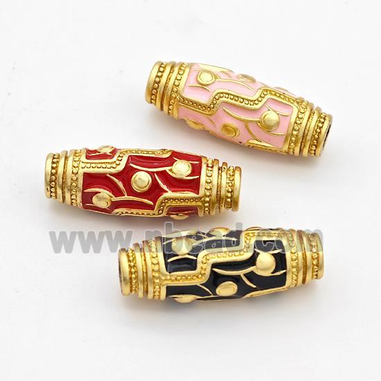 Copper Rice Beads Enamel Large Hole Gold Plated Mixed