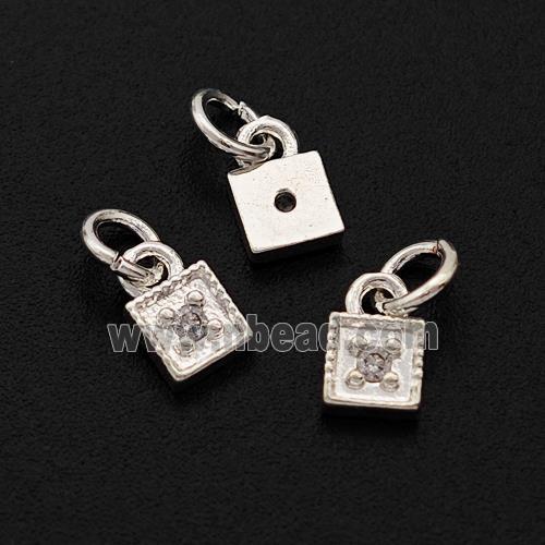 Copper Square Pendant Pave Zirconia Shiny Silver