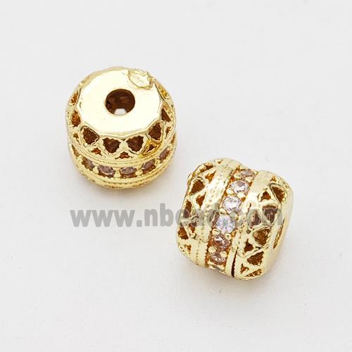 Copper Rondelle Beads Micro Pave Zirconia Hollow Gold Plated