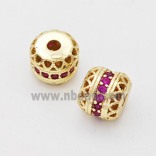 Copper Rondelle Beads Micro Pave Zirconia Hollow Gold Plated