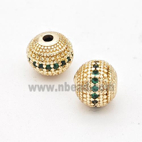 Copper Round Beads Micro Pave Green Zirconia Gold Plated