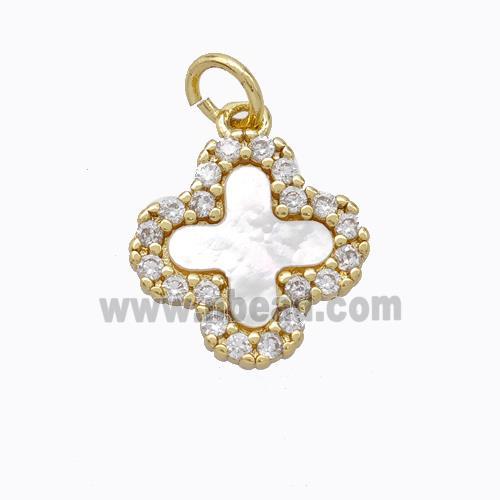 Copper Clover Pendant Pave Zirconia Shell Gold Plated