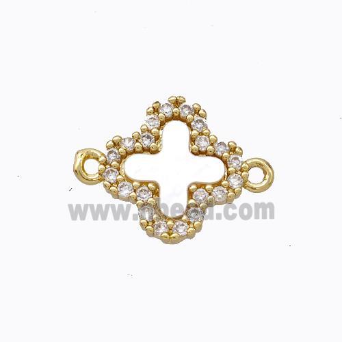 Copper Clover Connector Pave Zirconia Shell Gold Plated