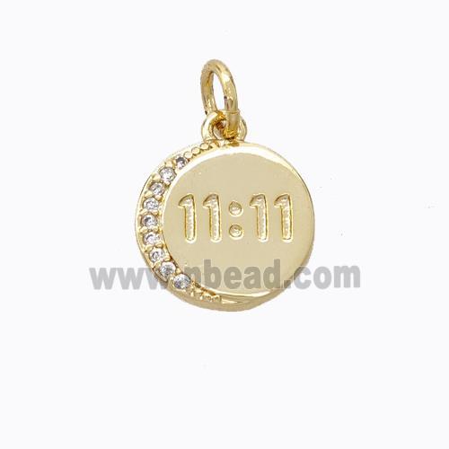 Copper Moon Pendant Pave Zirconia Double Eleven 11 Gold Plated