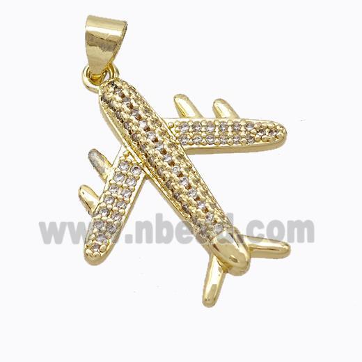 Copper Airplane Pendant Pave Zirconia Gold Plated