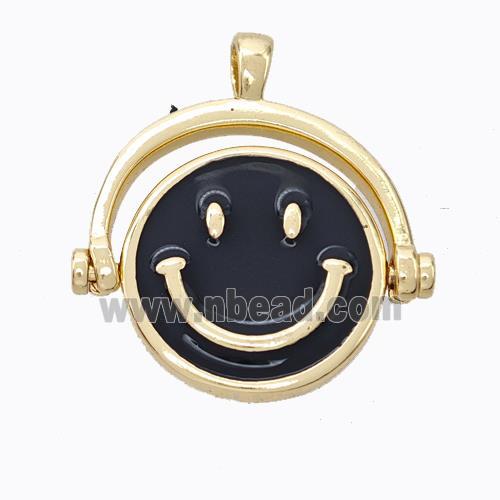 Copper Emoji Pendant Black Enamel Smile Face Gold Plated