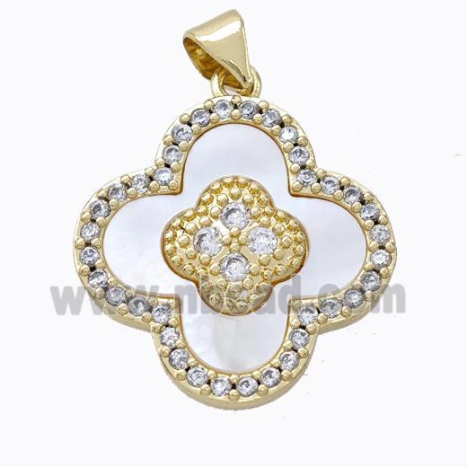 Copper Clover Pendant Pave Zirconia Shell Gold Plated