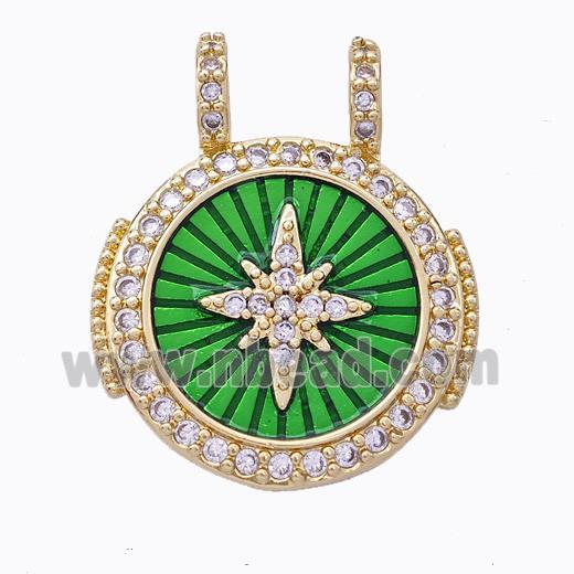 Copper Star Pendant Pave Zirconia Green Shell Circle Gold Plated