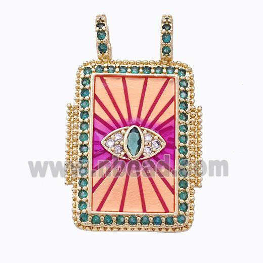 Copper Tarot Card Pendant Micropave Zirconia Eye Gold Plated