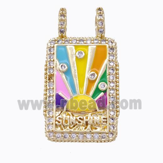 Copper Tarot Card Pendant Micropave Zirconia Sunshine Multicolor Enamel Gold Plated