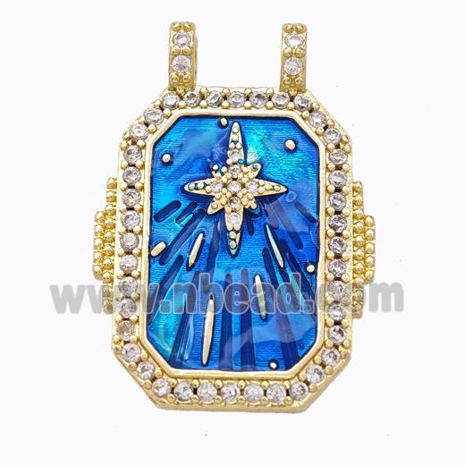 Copper Tarot Card Pendant Micropave Zirconia Star Blue Painted Gold Plated