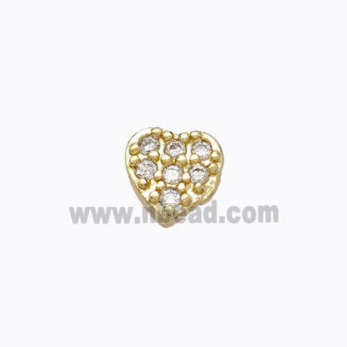 Copper Heart Beads Pave Zirconia Without Hole Gold Plated