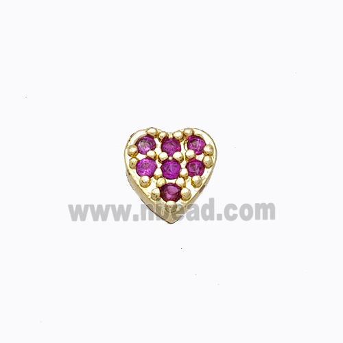 Copper Heart Beads Pave Zirconia Without Hole Gold Plated