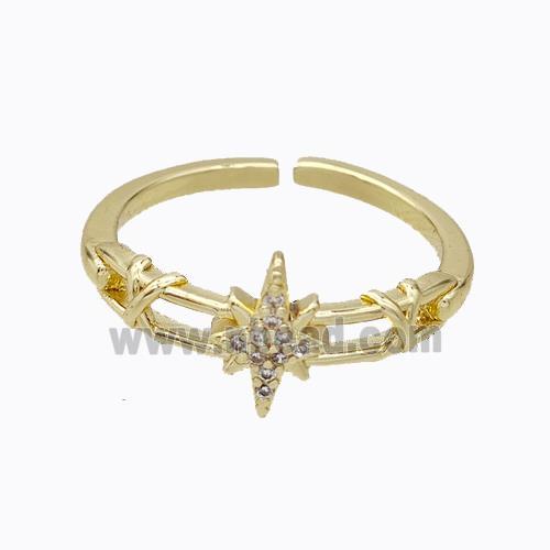 Copper Star Rings Micropave Zirconia Gold Plated