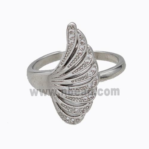 Copper Ring Pave Zirconia Angel Wings Platinum Plated