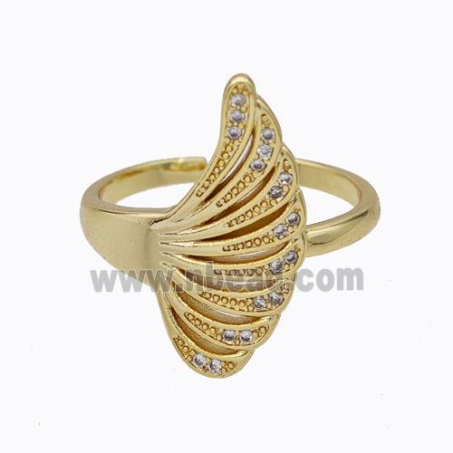 Copper Ring Pave Zirconia Angel Wings Gold Plated