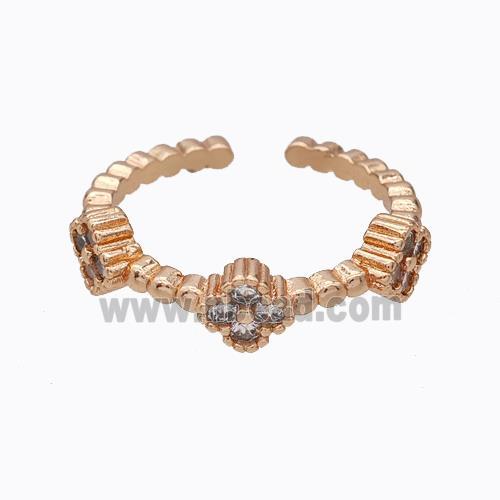 Copper Clover Rings Micropave Zirconia Rose Gold