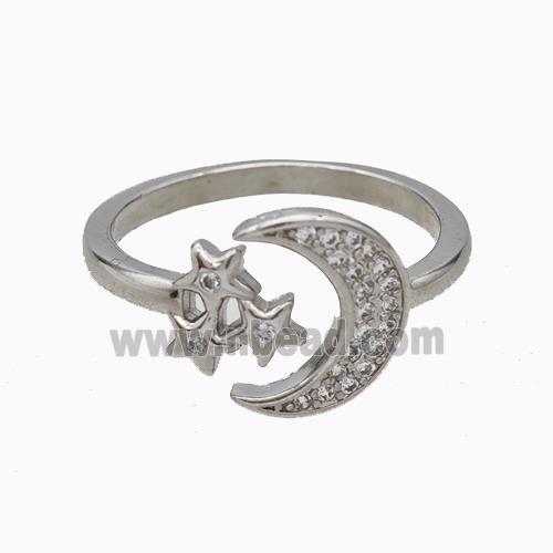 Copper Moon Ring Pave Zirconia Star Platinum Plated