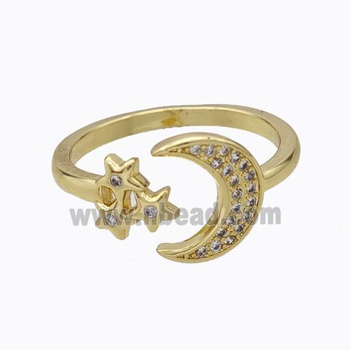 Copper Moon Ring Pave Zirconia Star Gold Plated