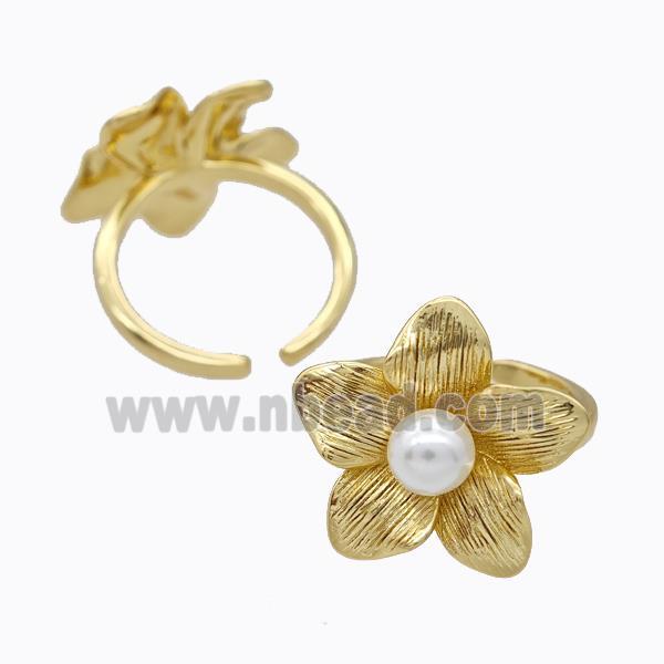 Copper Flower Rings Pave Pearlized Resin Gold Plated