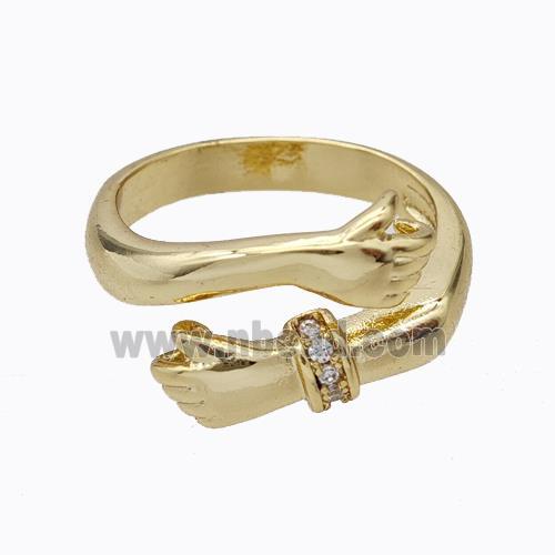 Copper Embrace Ring Pave Zirconia Hand Gold Plated