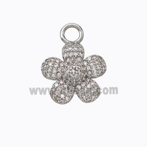 Copper Flower Pendant Micropave Zirconia Platinum Plated