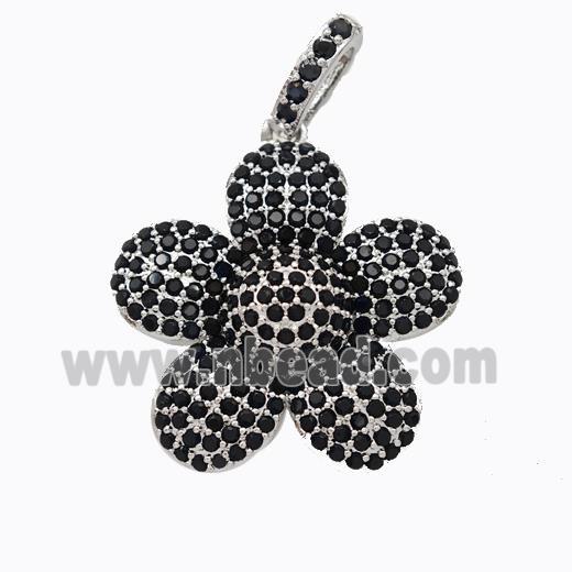 Copper Sunflower Pendant Micropave Black Zirconia Platinum Plated