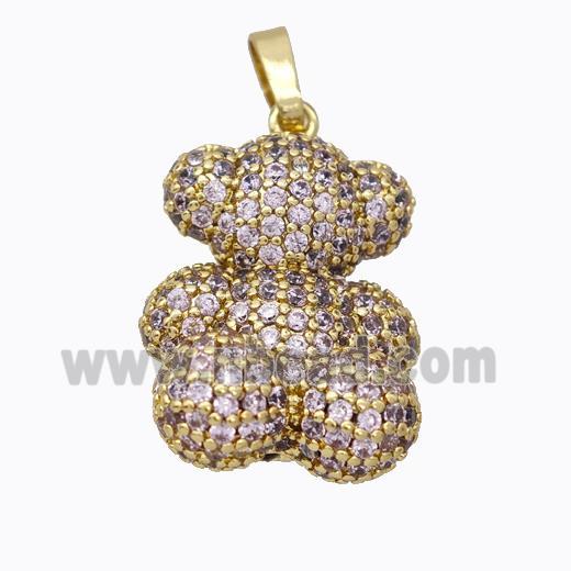 Copper Bear Pendant Micropave Pink Zirconia Gold Plated