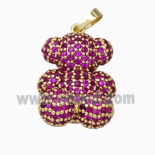 Copper Bear Pendant Micropave Hotpink Zirconia Gold Plated